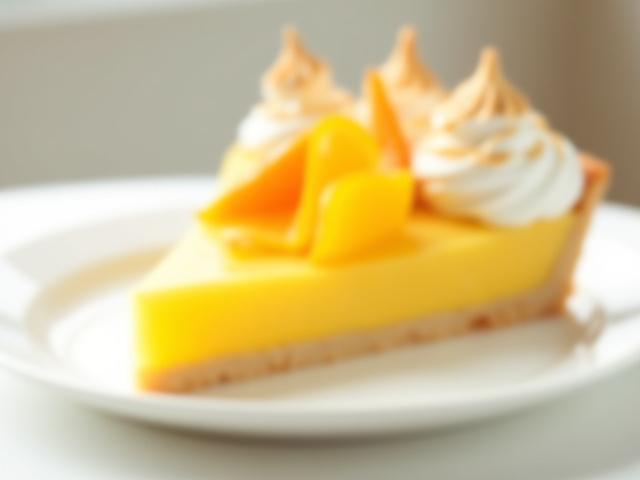 Tarta de cítricos y yuzu vibrante, con merengue flameado y segmentos de fruta fresca.