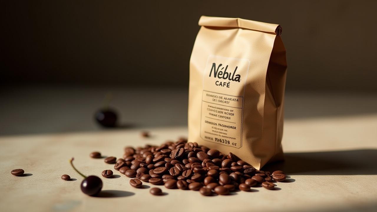 Bolsa de café exótico Eugenioides de Colombia sobre una base de madera.