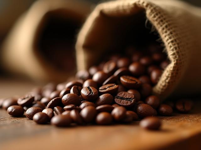 Granos de café Gesha de Panamá recién tostados en un estudio iluminado