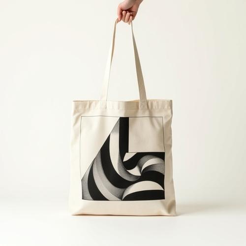 Bolsa tote de tela con un diseño de arte óptico en blanco y negro, estilo Nébula Café